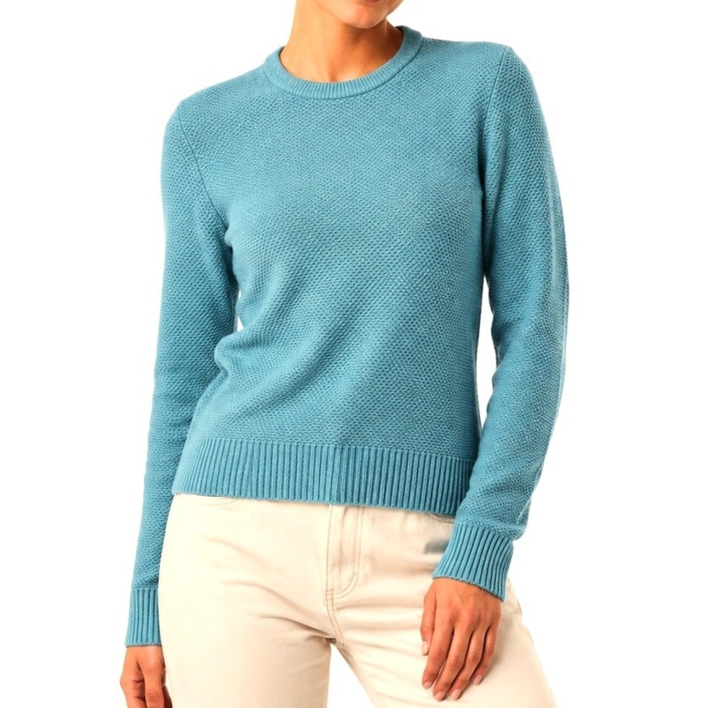 Michael Kors Sweater Women XS Turquoise Cashmere Waffle Knit Crewneck 5558 8/26